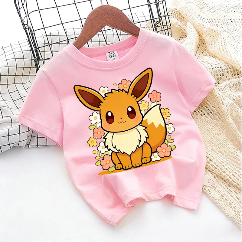 Pokemons Cute Kids T-shirt Anime Game Cartoon Cotton Boys Girl Toddler Tees Streetwear Casual Short Sleeve Childern Clothes Tops
