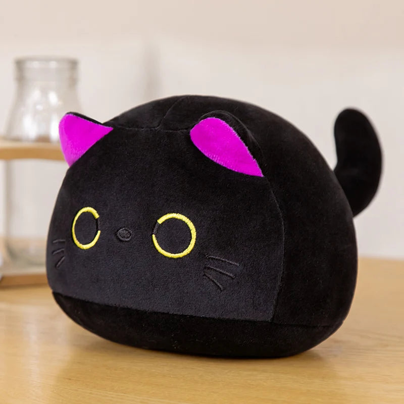 9/15/25CM Small Cuddly Black Cat Plush Doll Cartoon Stuffed Round Ball Cat Plushie Girl's Bag Keychain Pendant Toys