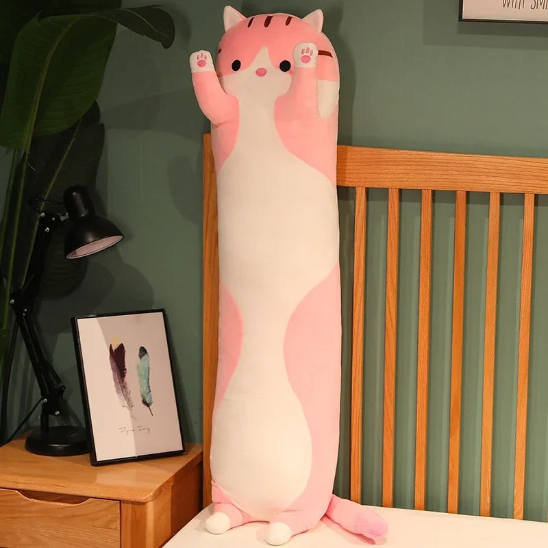 Cute  Cat Plush Toy Long Pink Brown Grey Sleeping Cats Leg Pillow Squishy Little Animal Doll Appeasing Plushie Gift