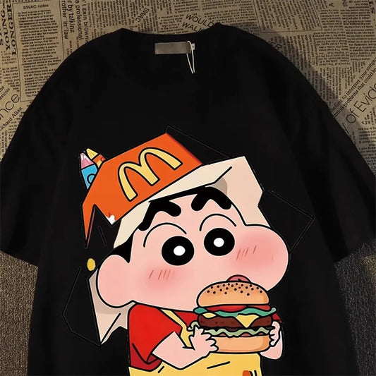 2025 Summer Fashion Crayon Shin Printed Casual Women's T-Shirt Short Sleeve Street Y2k Harajuku Loose T-Shirt Ladies Kawaii Top