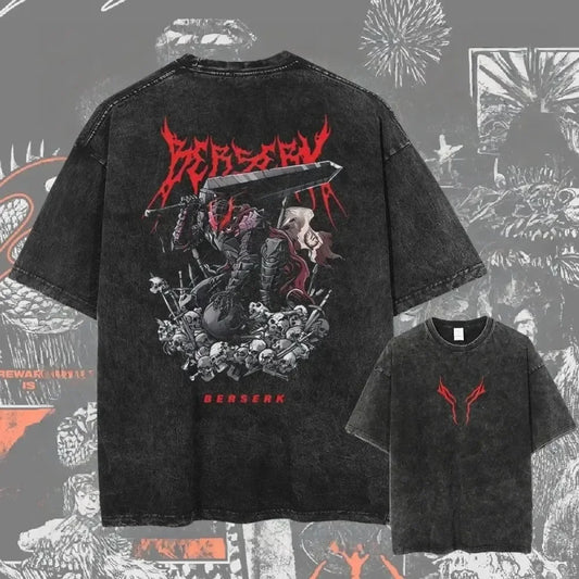 New Arrival Mens Clothes Tee Shirt Homme Graphic T-Shirts Men Tshirt for Men Ropa Hombre Washed Anime Berserk Baggy Camisetas