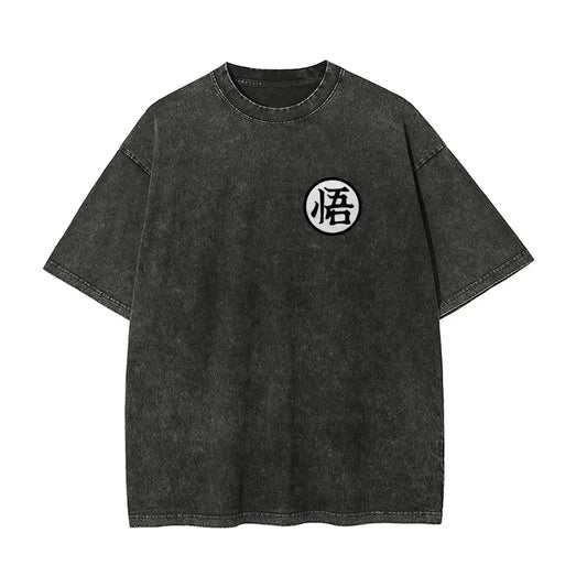 Anime Dragon Ball Cosplay Washed T-Shirt Cotton Short Sleeve Loose Large Casual Sports Fitness T-Shirt Men's Harajuku Clothing
