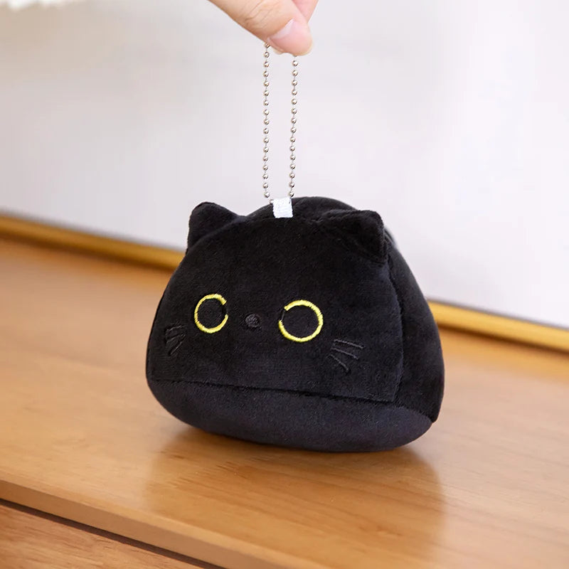 9/15/25CM Small Cuddly Black Cat Plush Doll Cartoon Stuffed Round Ball Cat Plushie Girl's Bag Keychain Pendant Toys