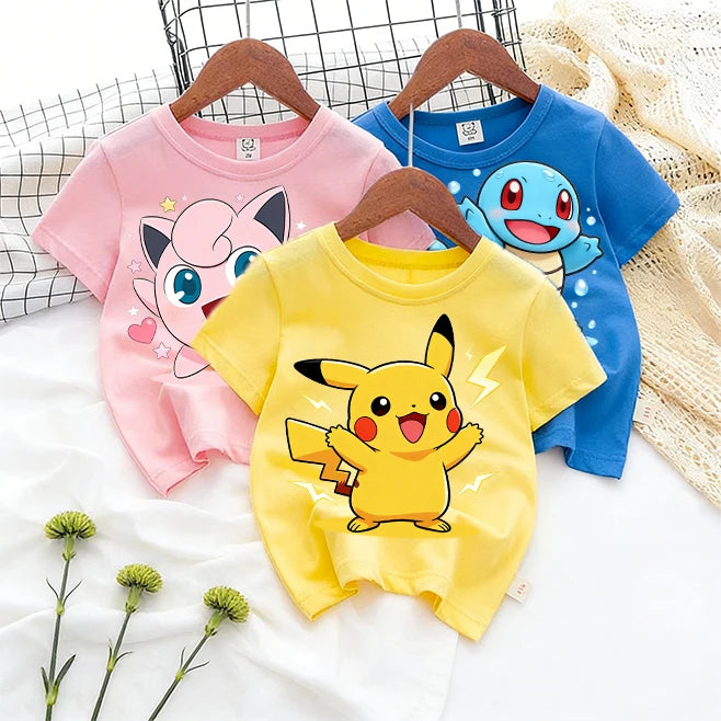 Pokemons Cute Kids T-shirt Anime Game Cartoon Cotton Boys Girl Toddler Tees Streetwear Casual Short Sleeve Childern Clothes Tops