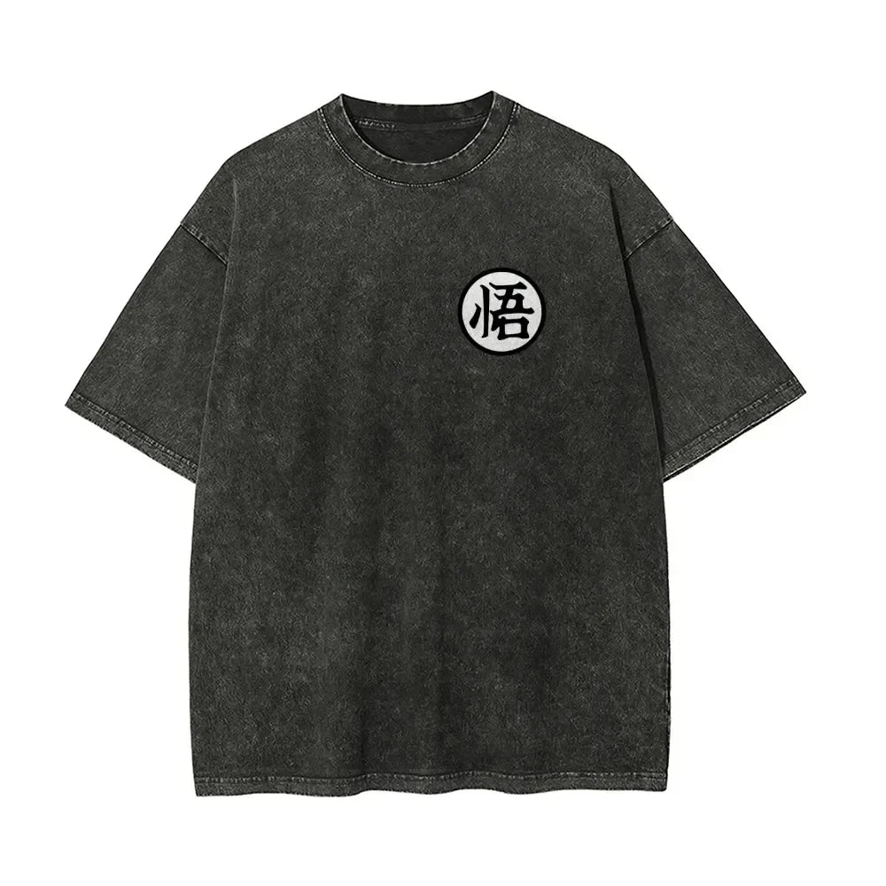 Anime Dragon Ball Cosplay Washed T-Shirt Cotton Short Sleeve Loose Large Casual Sports Fitness T-Shirt Men's Harajuku Clothing