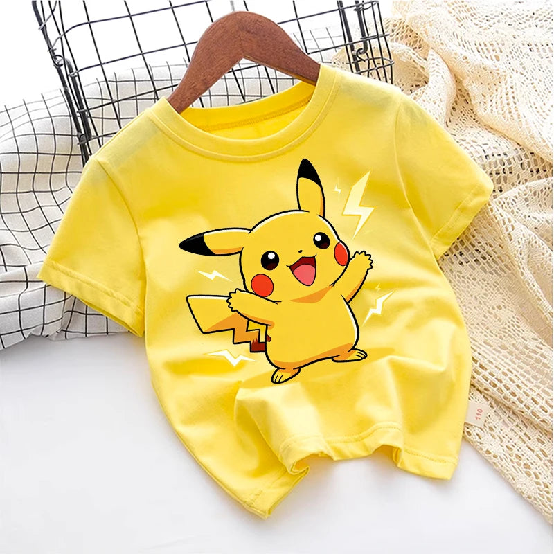 Pokemons Cute Kids T-shirt Anime Game Cartoon Cotton Boys Girl Toddler Tees Streetwear Casual Short Sleeve Childern Clothes Tops