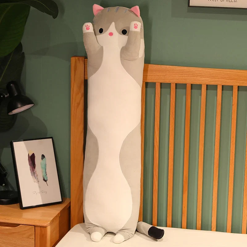 Cute  Cat Plush Toy Long Pink Brown Grey Sleeping Cats Leg Pillow Squishy Little Animal Doll Appeasing Plushie Gift