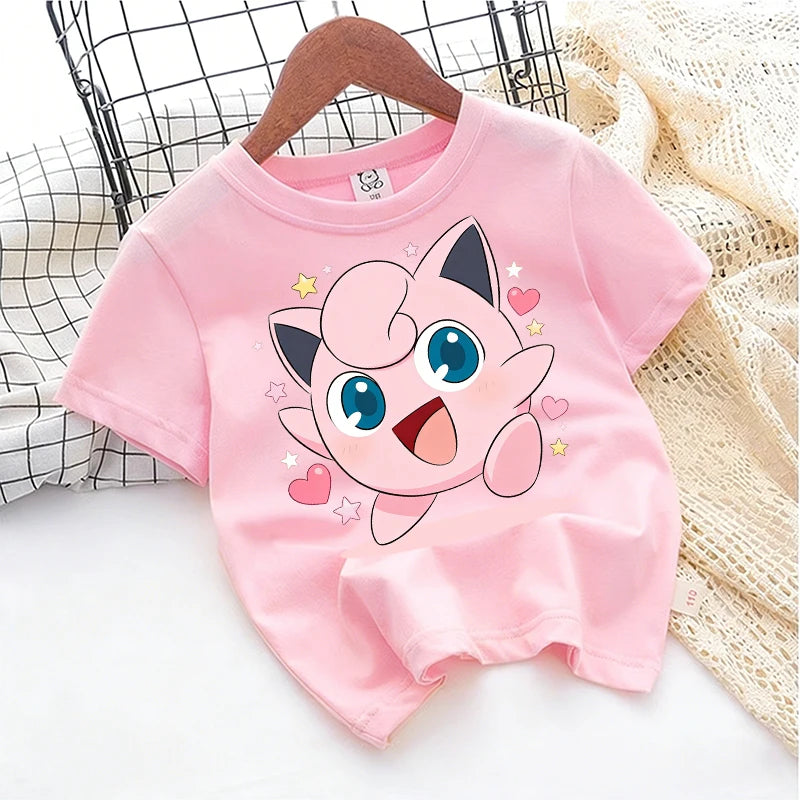 Pokemons Cute Kids T-shirt Anime Game Cartoon Cotton Boys Girl Toddler Tees Streetwear Casual Short Sleeve Childern Clothes Tops