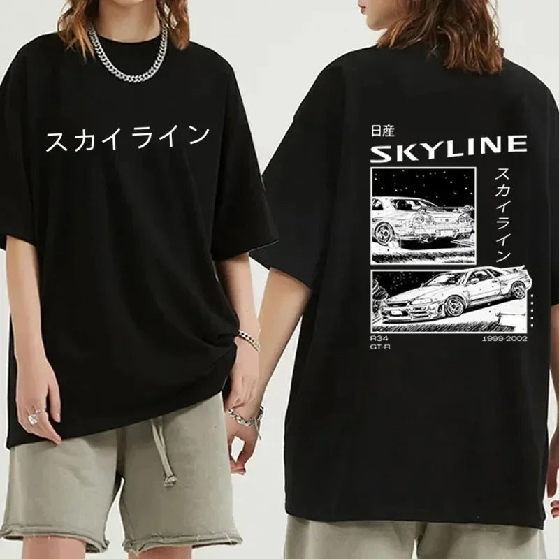 2024 Fashion Cotton T-Shirt Drift Japan Anime AE86 Inifirst D Summer Casual T-Shirt R34 Skyline GTR JDM Oversized Print T Shirts