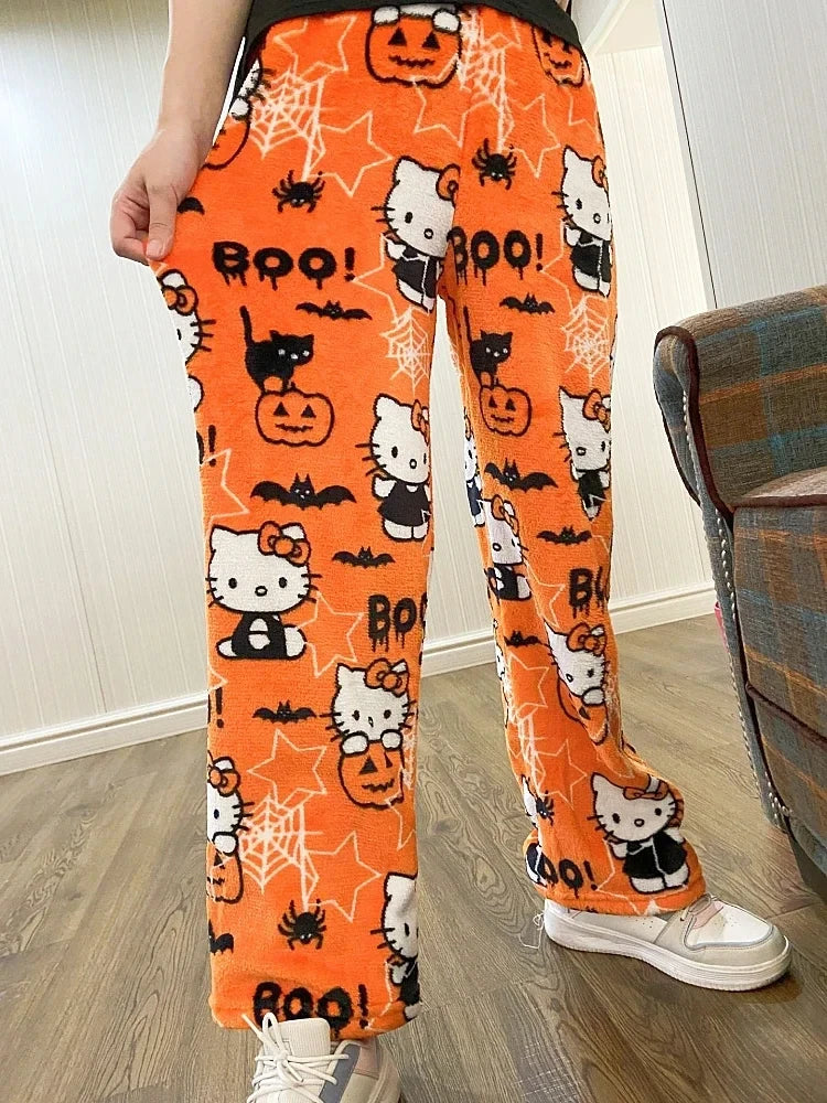 Y2K Hello Kitty pajamas anime women's pajamas Cartoon Fashion Home Sleepwear Trousers Leisure Home Clothing Winter Trouser