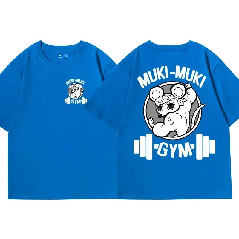 Anime Demon Slayer Uzui Tengen Print T-shirts Unisex Funny Ninja Mice Muki Muki Gym T Shirt Muscular Mouse Oversized T-shirt