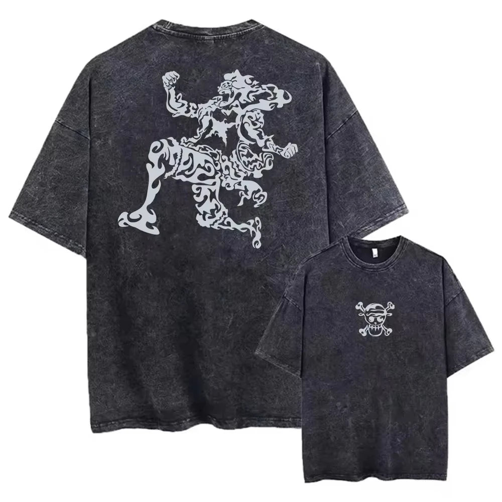 One Piece Portgas D. Ace A&SCE Legacy Minimal White Acid Wash Oversized Black T-Shirt 2026 Summer Streetwear Anime Graphic Tee