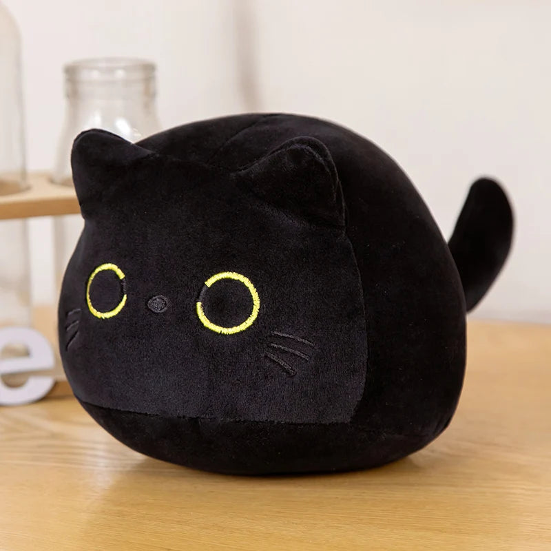 9/15/25CM Small Cuddly Black Cat Plush Doll Cartoon Stuffed Round Ball Cat Plushie Girl's Bag Keychain Pendant Toys