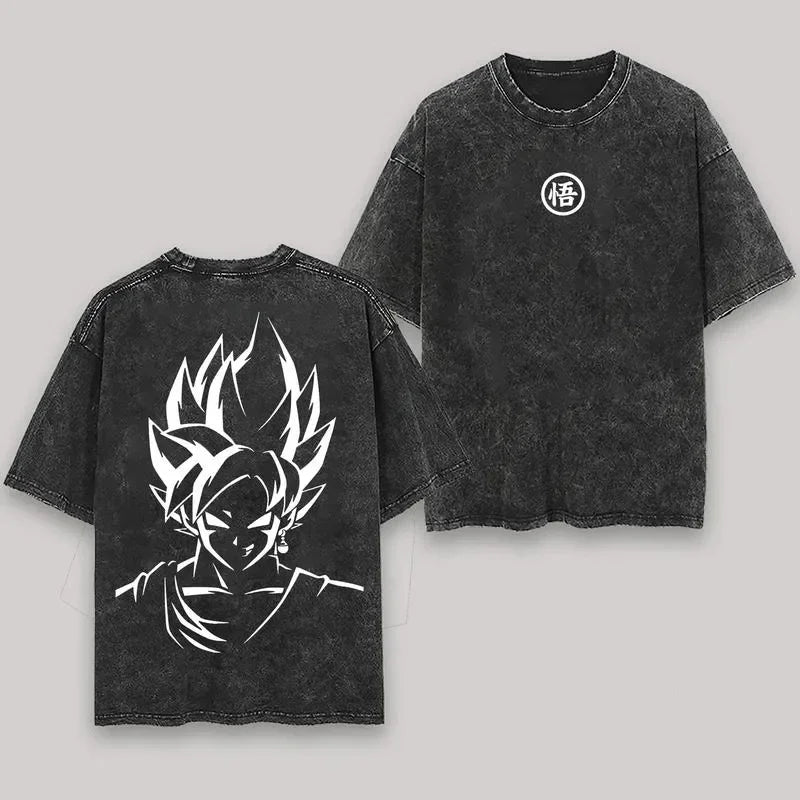 Anime Dragon Ball Cosplay Washed T-Shirt Cotton Short Sleeve Loose Large Casual Sports Fitness T-Shirt Men's Harajuku Clothing