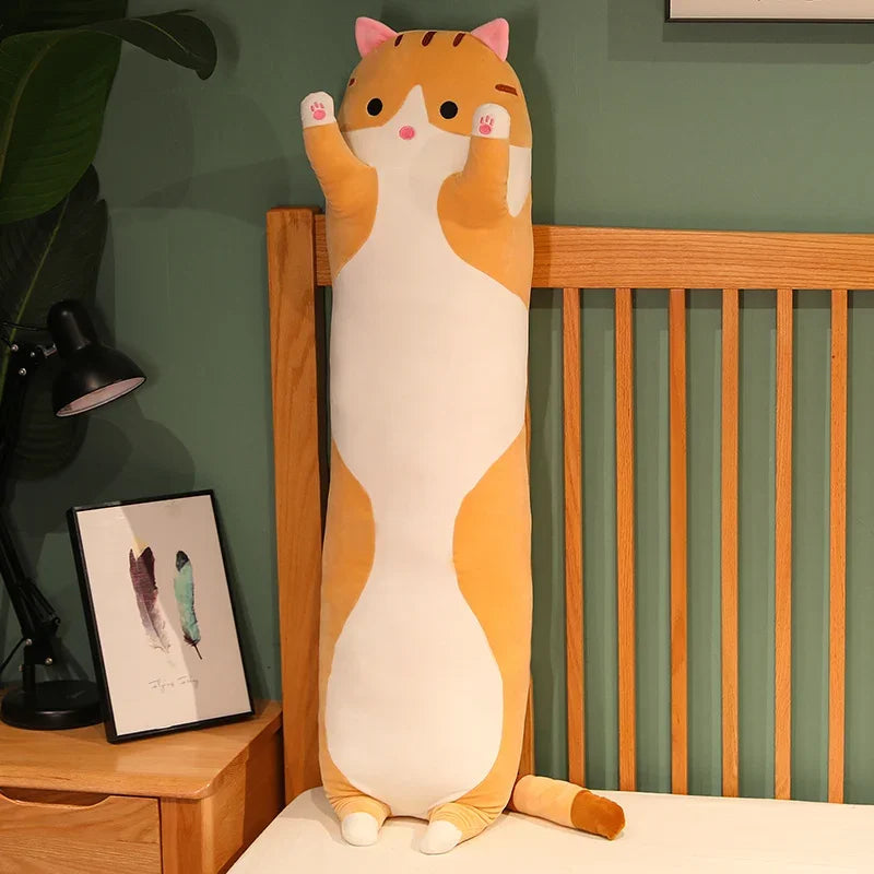 Cute  Cat Plush Toy Long Pink Brown Grey Sleeping Cats Leg Pillow Squishy Little Animal Doll Appeasing Plushie Gift